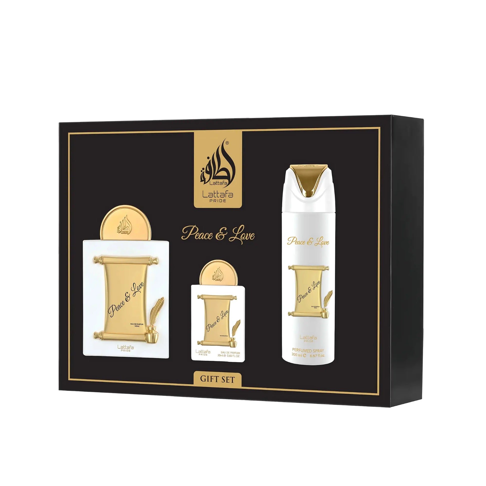 Lattafa Giftset - Peace & Love - 3pc(EDP 100ml+20ml+Deo 200ml)