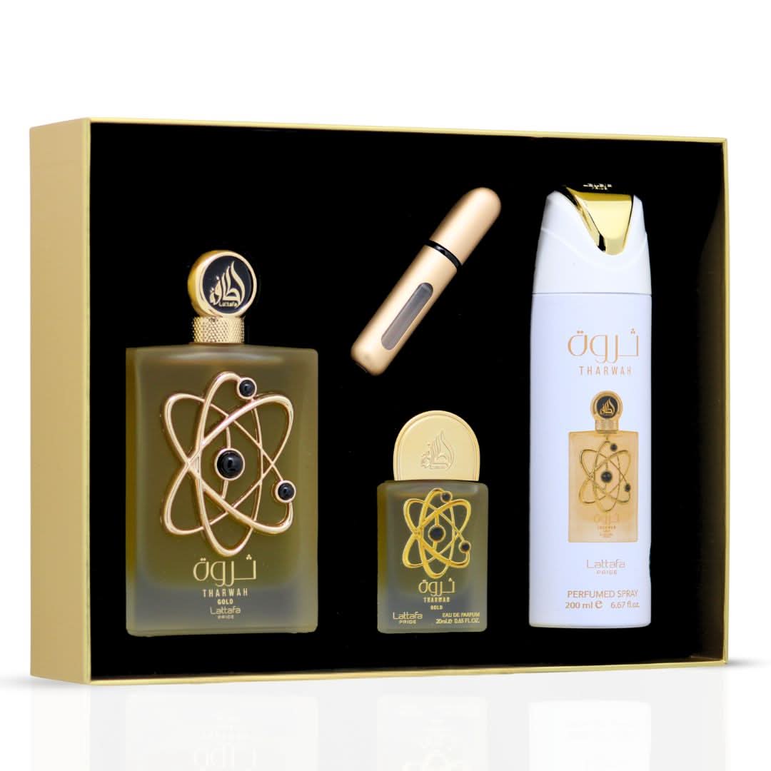 Lattafa Giftset - Tharwah Gold - 3pc(EDP 100ml+20ml+D Eo 200ml)